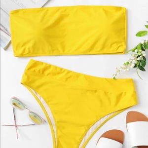 Yellow Bandeau high waisted bikini